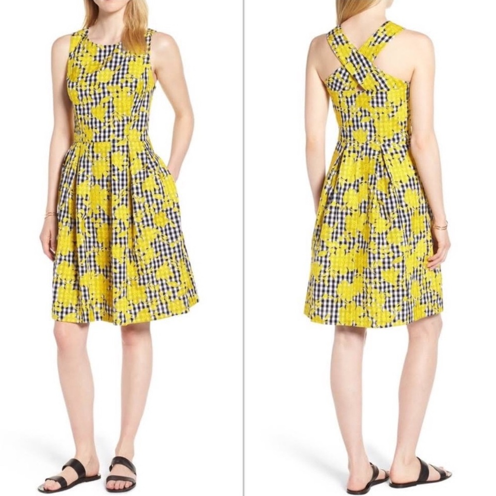 1901 Embroidered Cross Back Cotton Gingham Dress